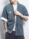 Men's Chinese Zen Style Crane Embroidery Cardigan Shirt