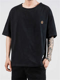 Men's Casual Solid Color Embroidery Loose Short Sleeve T-Shirt
