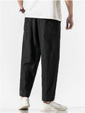 Men's Casual Linen Solid Color Drawstring Cropped Pants