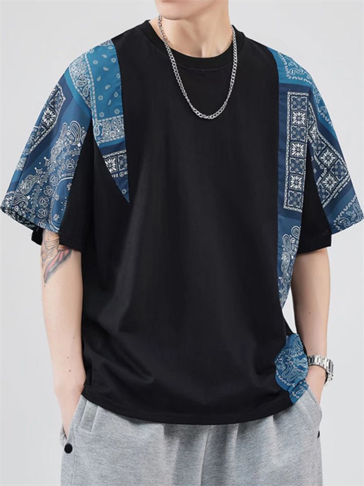 Men's Vintage Patchwork Ethnic Style Printed Half Sleeve Shirts
