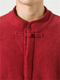 Men's Vintage Knot Button Warm Plush Liner Coduroy Jacket