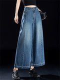Women High Waist Seam Detail Wide Leg Jeans Baggy Denim