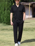 Men Comfy Breathable Ice Silk 2 Piece Short Sleeve Shirt Pants Outfits