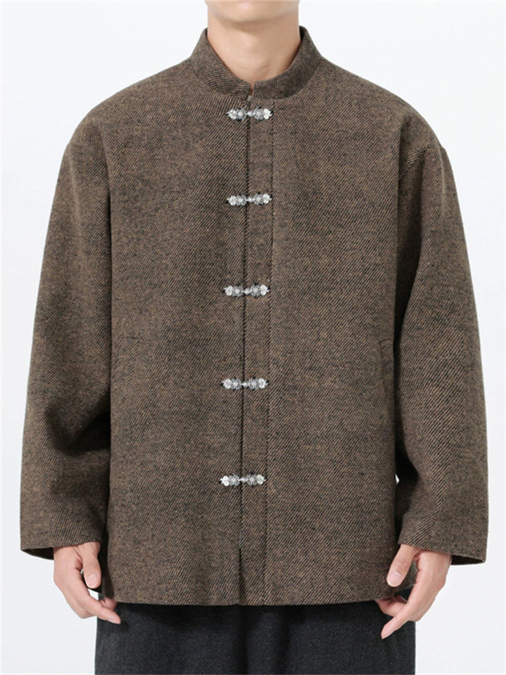 Men's Autumn Vintage Chinese Style Solid Color Stand Collar Jackets