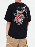 Chinese Style Carp Embroidery Men's Cotton Short Sleeve T-Shirts
