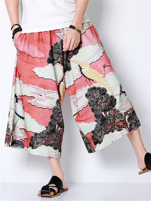 Men's Summer Ancient Style Painting Oversized Cropped Pants