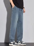 Men's Streetwear Breathable Wide Leg Elastic Drawstring Soft Jeans
