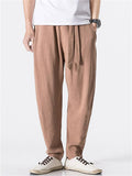Men's Zen Style Linen Cotton Pants with Front Tie Belt