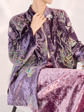 Women's Purple Round Neck Embroidered Sequin Cotton-padded Jacket