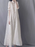 Women's Elegant White Solid Color Loose Button Up Shirt Dress