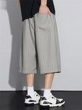 Mens Baggy Wide Leg Striped Casual Summer Capri Pants