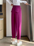 Women's Casual Ick Silk High Waisted Cropped Pants