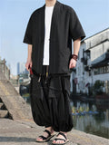Oriental Style Cardigan Top and Wide Leg Pleated Pants Set for Men