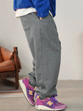 Men Fleece Drawstring Elastic Waist Loose Fit Joggers Sweatpants