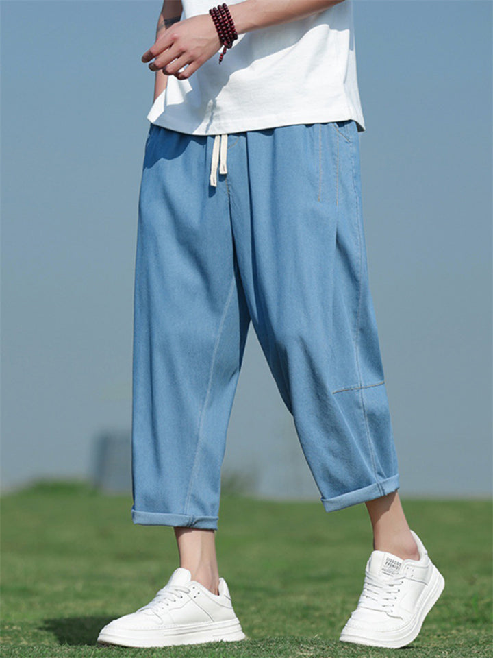Summer Casual Lightweight Drawstring Cropped Jeans