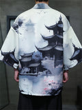 Chinese Vintage Zen Clothing Chinoiserie Print Cardigan Shirt for Men