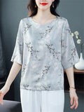 Comfy Elegant Summer Light Colored Flower Print Half Sleeve Shirt For Women