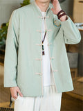 Men's Chinese Style Cotton Linen Contrast Color Tang Suit Jacket
