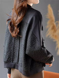 Korean Style Black Jacquard Patchwork Frog Button Jackets for Women
