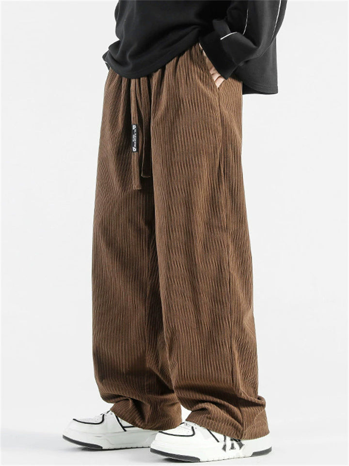 Mens Casual Corduroy Wide Leg Drawstring Pants