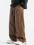 Mens Casual Corduroy Wide Leg Drawstring Pants