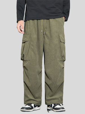 Men's Autumn Corduroy Multi-Pocket Drawstring Cargo Pants