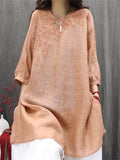 Women's Summer Retro Embroidery Loose Half Sleeve Shirts