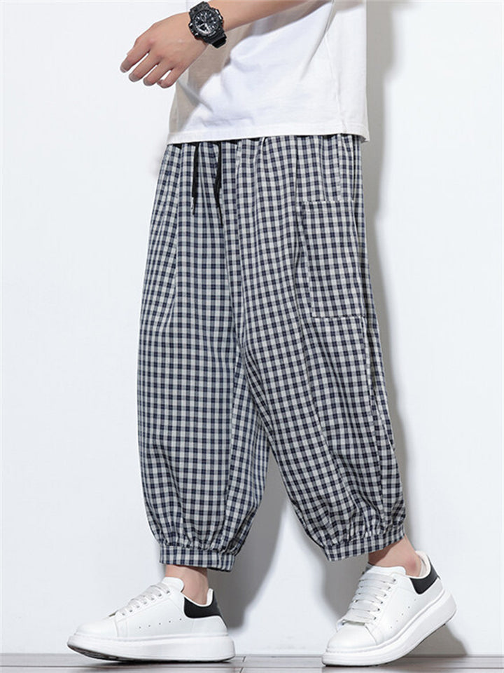 Men's Summer Trendy Plaid Pockets Wide Leg Cropped Pants