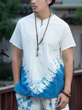 Men's Summer Blue Tie-dye V Neck Short Sleeve T Shirt