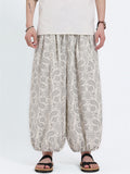 Mens Summer Ice Silk Paisley Print Loose Fit Harem Pants
