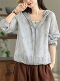 Women's Summer Embroidered Solid Color Long Sleeve Hooded Shirt