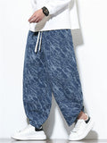 Men's Autumn Casual Texture Printed Wide Leg Carrot Cropped Pants