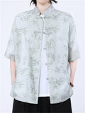 Chinese Style Men's Summer Bamboo Stand Collar Short Sleeve Shirts