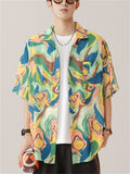 Men's Cool Holiday Style Painting Print Short Sleeve Beach Shirt