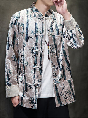Autumn Chinese Style Men's Velvet Bamboo Print Jacket