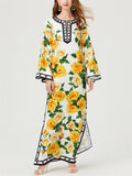 Women's Loose Flowers Print Side Split Maxi Dress