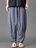 Mens Summer Striped Harem Pants Loose Baggy Cotton Linen Trousers