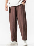 Men's Casual Linen Solid Color Drawstring Cropped Pants