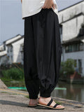 Men's Black Hanzi Embroidered Ice Silk Bloomers Summer Pants