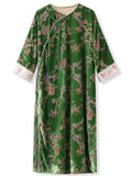 Chinese Style 3/4 Sleeve Retro Jacquard Beads Split Dress for Women