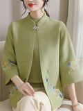 Womens 2Pcs Flower Crochet Cardigan Jacket & Solid Color Sweater Set