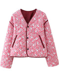 Women's Casual Print Waist Length Cotton-padded Jacket