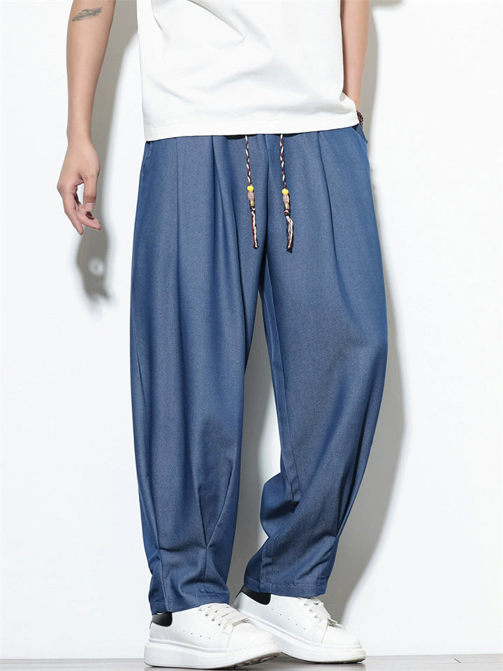 Mens Summer Drawstring Loose Fit Wide Leg Baggy Harem Pants