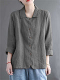 Women's Retro Casual Solid Color Button Up Lapel Cardigan Shirts