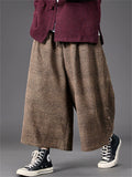 Men's Autumn Solid Color Drawstring Wide Leg Pants with Buttons Decor