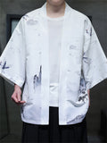 Chinese Vintage Zen Clothing Chinoiserie Print Cardigan Shirt for Men