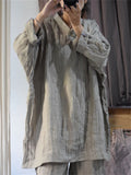 Women's Retro Loose Linen Distressed Long Sleeve Shirts