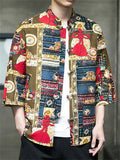 Men's Summer Chinese Style Printed Stand Collar Frog Button TangSuit Shirts