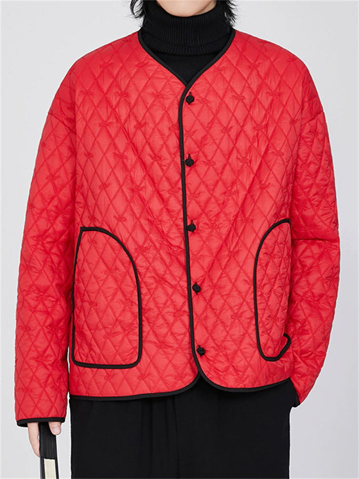 Men's Contrast Trim Mandarin Collar Tang Suit Quilted Liner Jacket