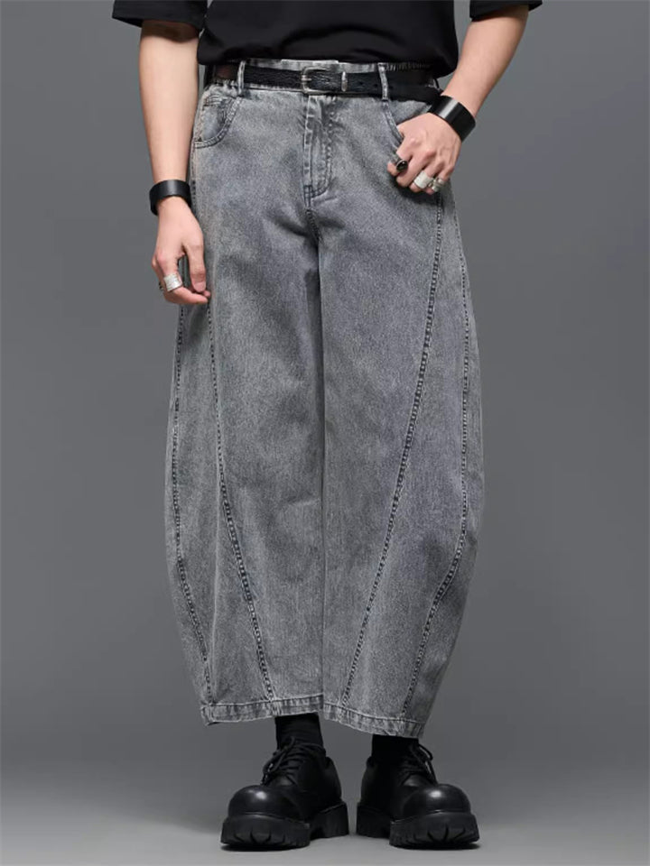 Japanese Style Retro Cotton Scimitar Cropped Jeans for Men